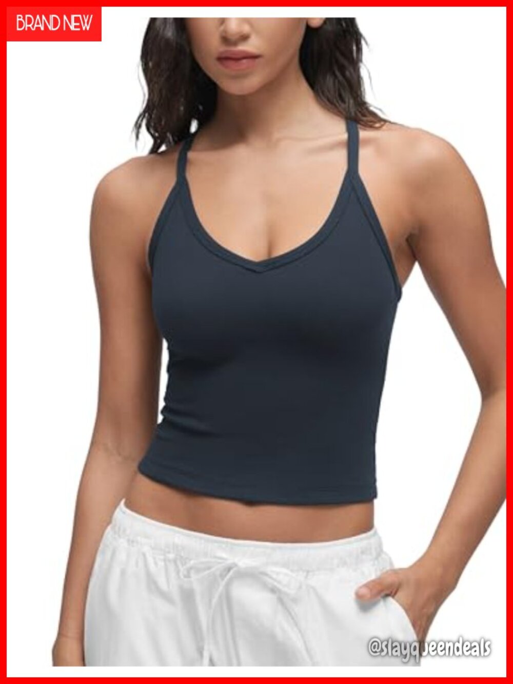 Double Lined V Neck Cami Crop Tank Top Yoga Casual Fitted